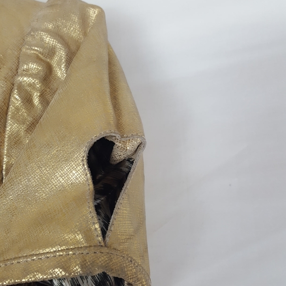 Phosphorus Cropped Leather Jacket Gold SZ S - Picture 3 of 5